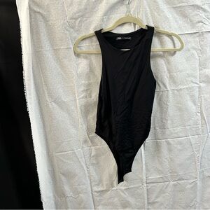 Zara Black Sleeveless Scoop-Back Bodysuit